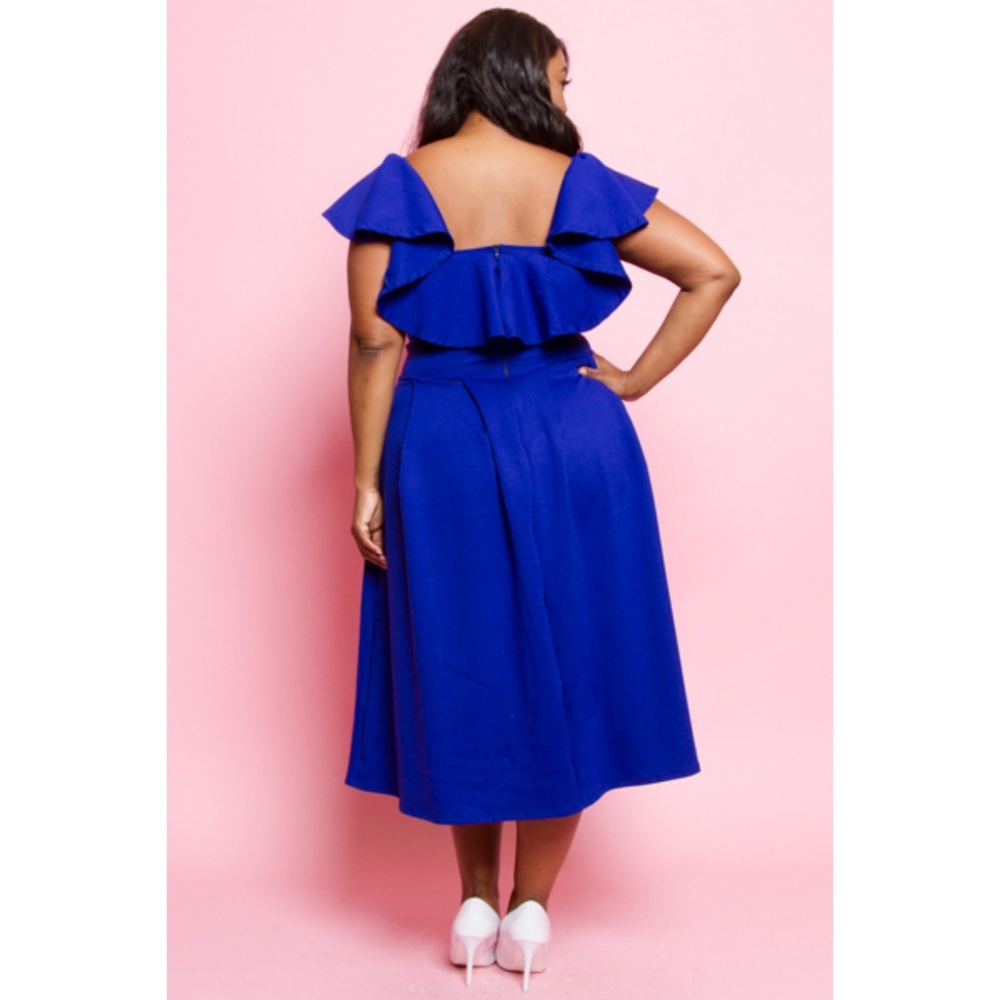 ROYAL PEPLUM SHOULDER AND SLEEVE PLEAT SKIRT DRESS - Picture 6 of 7